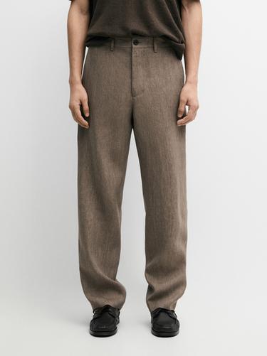 Pantalon de costume en lin - Marron clair de Zara