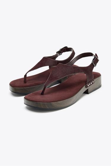 SANDALES  CLOUTÉES EN CUIR - Bordeaux de Zara - Image 3
