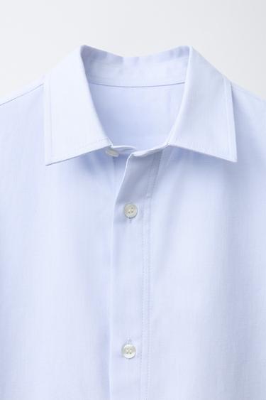 CHEMISE UNIE EN COTON - Bleu ciel de Zara - Image 2
