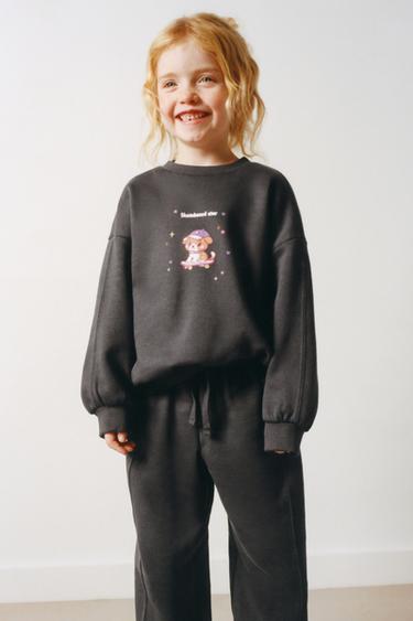 PLUSH JOGGING BOTTOMS WITH LABEL APPLIQUÉ - Dark anthracite by Zara