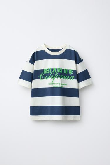 CAMISETA RAYAS TEXTO - Azul / Blanco de Zara - Imagen 0