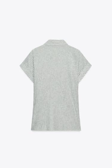 CHEMISE À RAYURES NŒUD AVEC LIN - Vert / Écru de Zara - Image 5