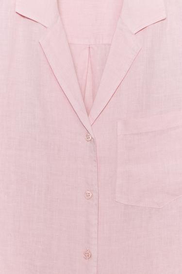 CAMISA LINO BOLSILLO ZW COLLECTION - Malva claro de Zara