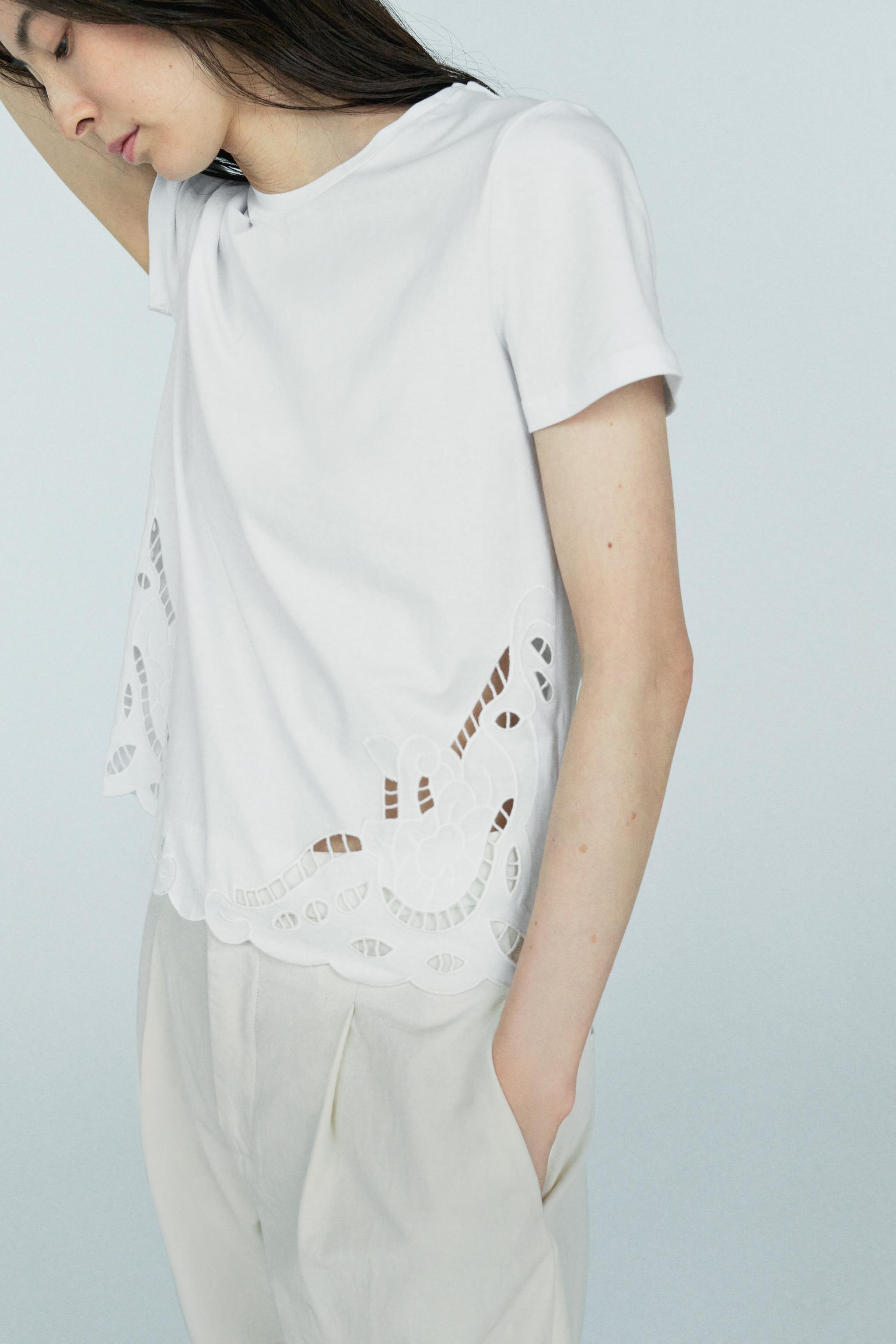 刺繍Tシャツ - ホワイト | ZARA Japan / 日本