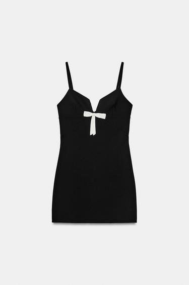 VESTIDO MINI LAZO CONTRASTE - Negro de Zara - Imagen 0