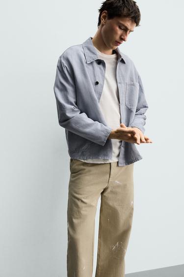 RELAXED FIT COTTON/LINEN OVERSHIRT - Blue by Zara - Image 5
