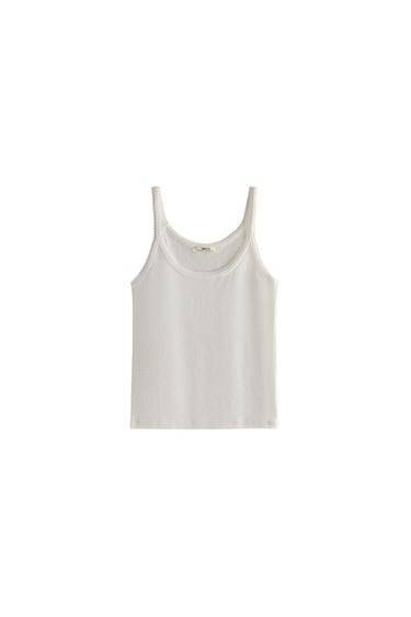 Zara STRAPPY TOP WITH LACE TRIM - 磨白色