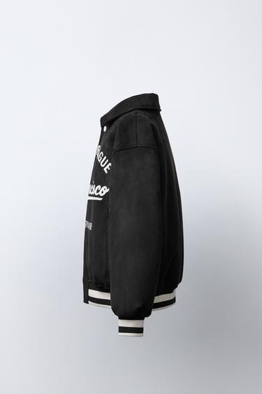 FAUX SUEDE EMBROIDERED TEXT BOMBER JACKET - Black by Zara