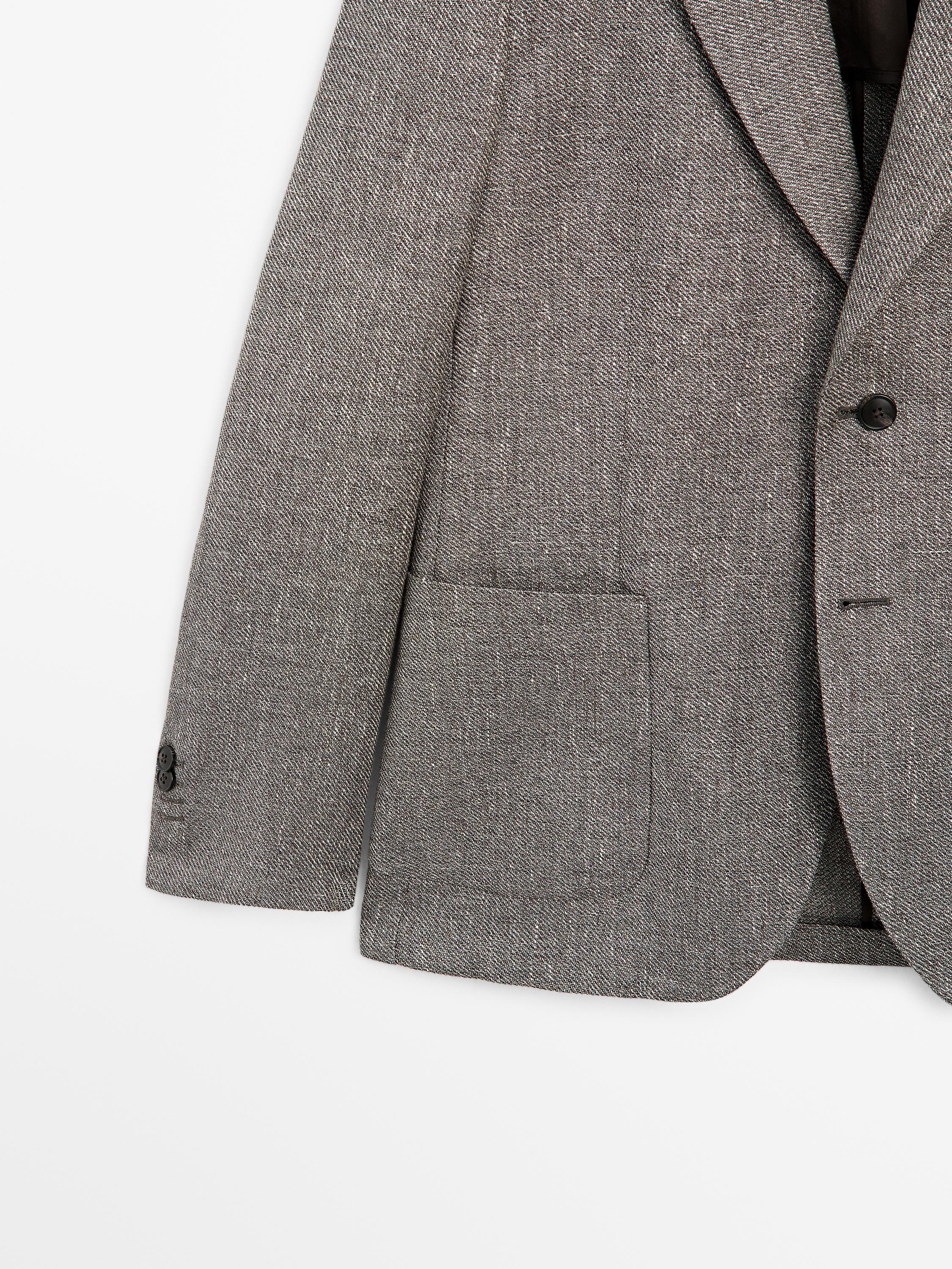 Blazer à chevrons en lin mélangé ajusté