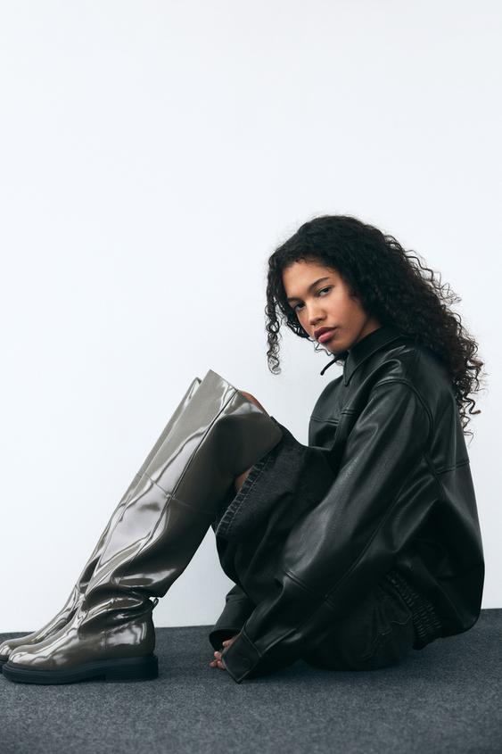 FLAT OVERTHEKNEE BOOTS WITH PATENT FINISH Green ZARA Thailand