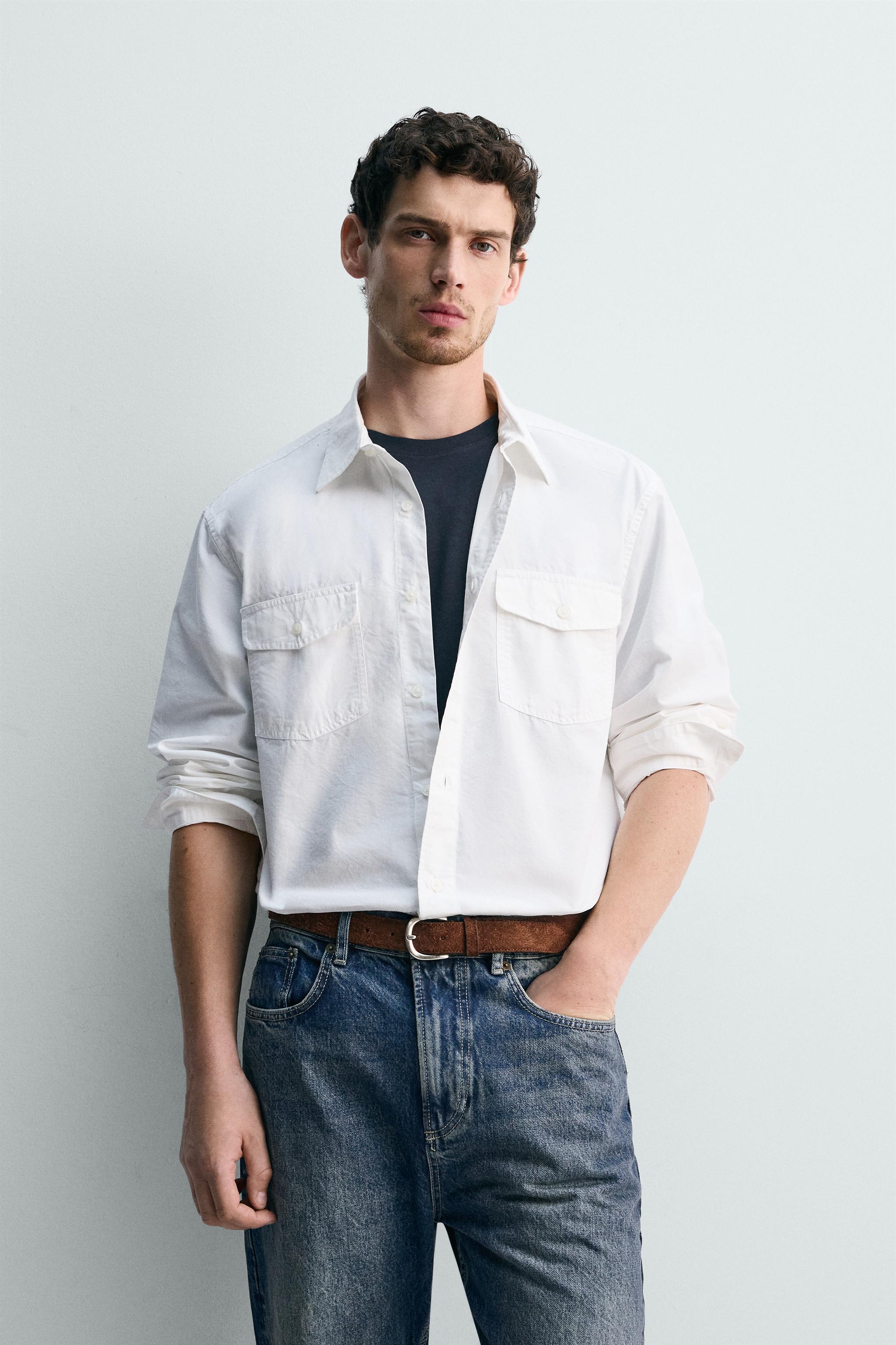 COTTON - LYOCELL POCKET SHIRT - White | ZARA United States