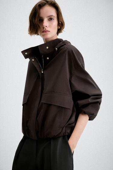 RUBBERISED HOODED JACKET - Brown by Zara