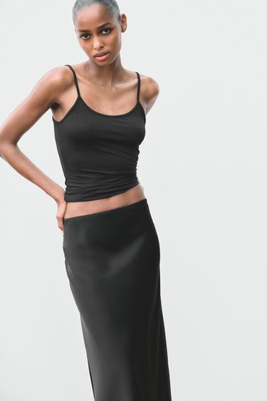 SATIN MIDI SKIRT - Black by Zara - Image 1