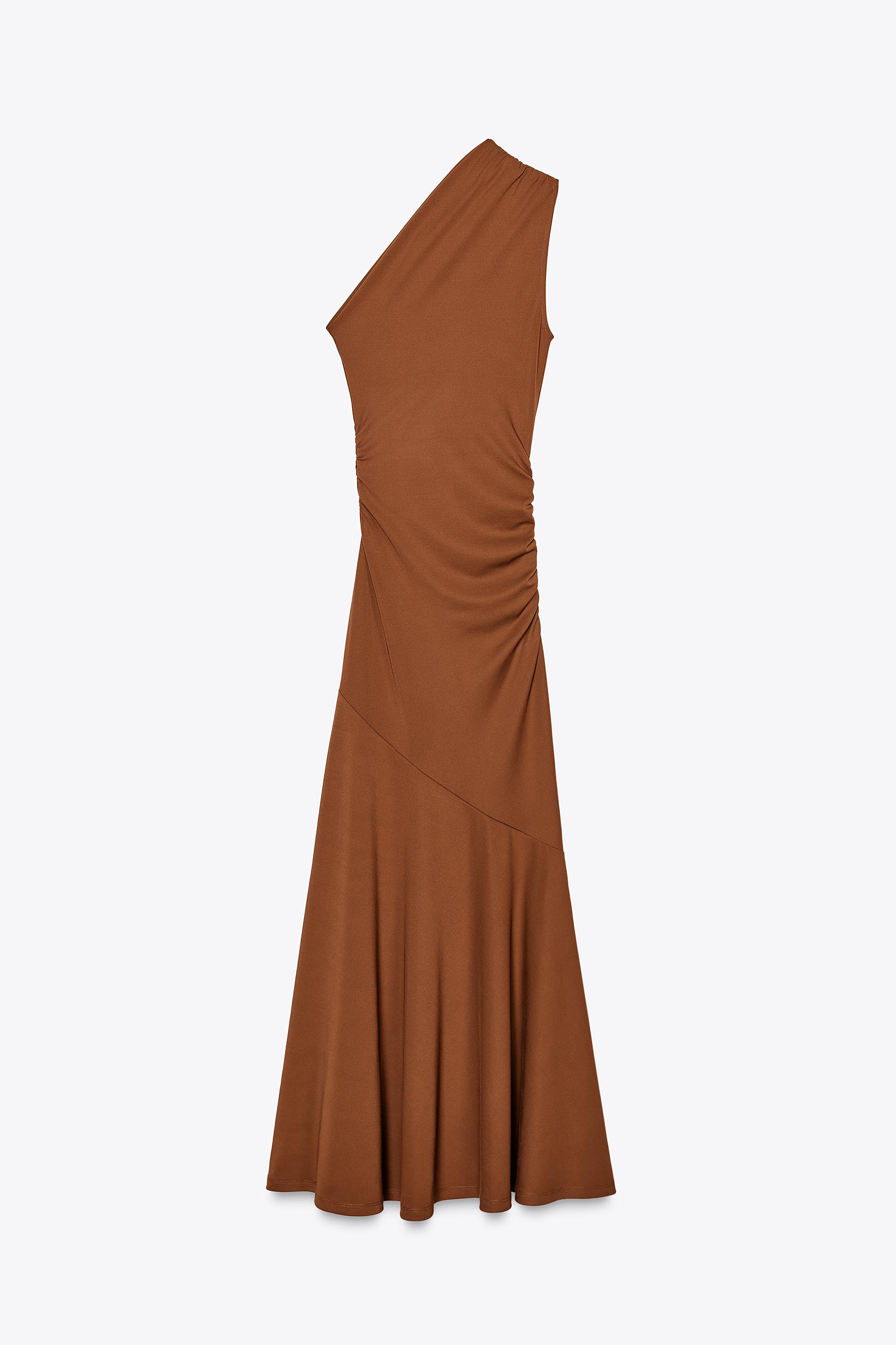 【ZARA】アシンメトリー丈ワンピース タフィー | 5039/314/745 LONG ASYMMETRICAL DRESS - Toffee | ZARA United States