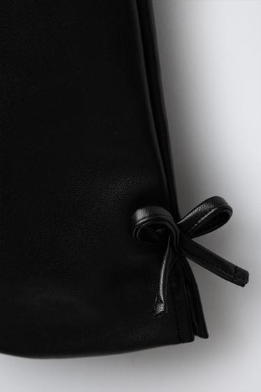 FAUX LEATHER STRAIGHT-LEG TROUSERS WITH BOWS - Black by Zara - Image 3