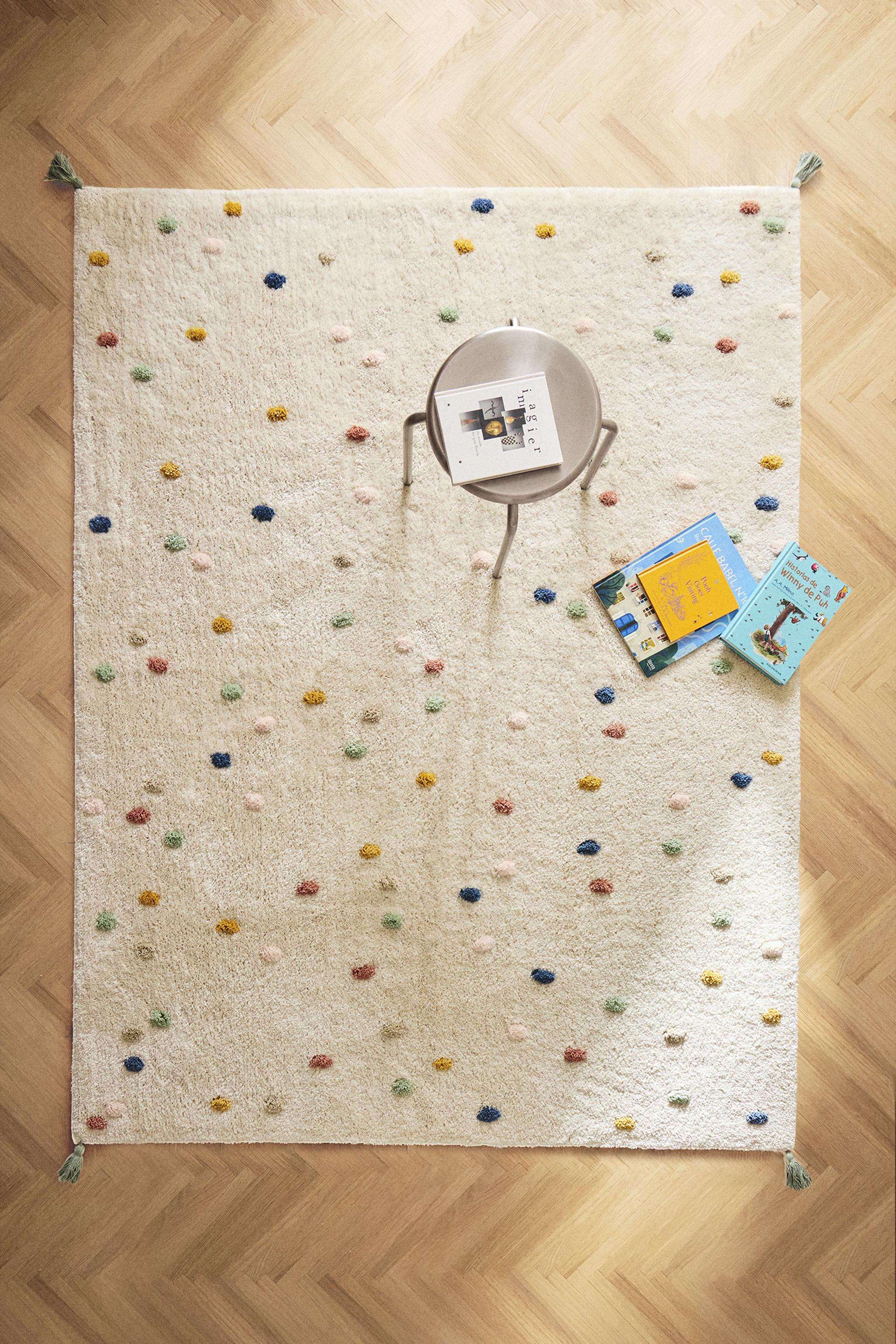 TAPIS ENFANT COTON POIS MULTICOLORES