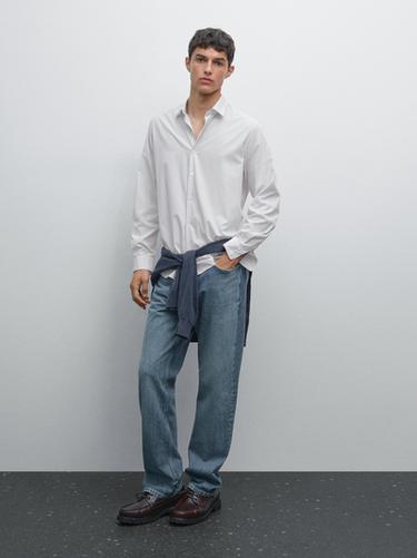 Zara Regular fit micro-striped shirt - Sky blue - Image 0
