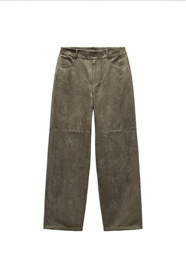 FAUX SUEDE STRAIGHT-LEG TROUSERS