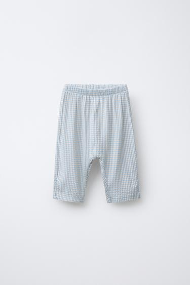 PANTALON TEXTURÉ À CARREAUX - Sable / Bleu de Zara