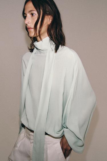 חולצת קשירה ZW COLLECTION - ירוק־ים של Zara