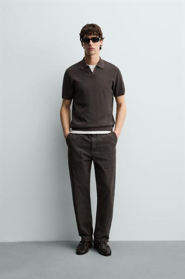 TEXTURED KNIT POLO SHIRT - Chocolate by Zara