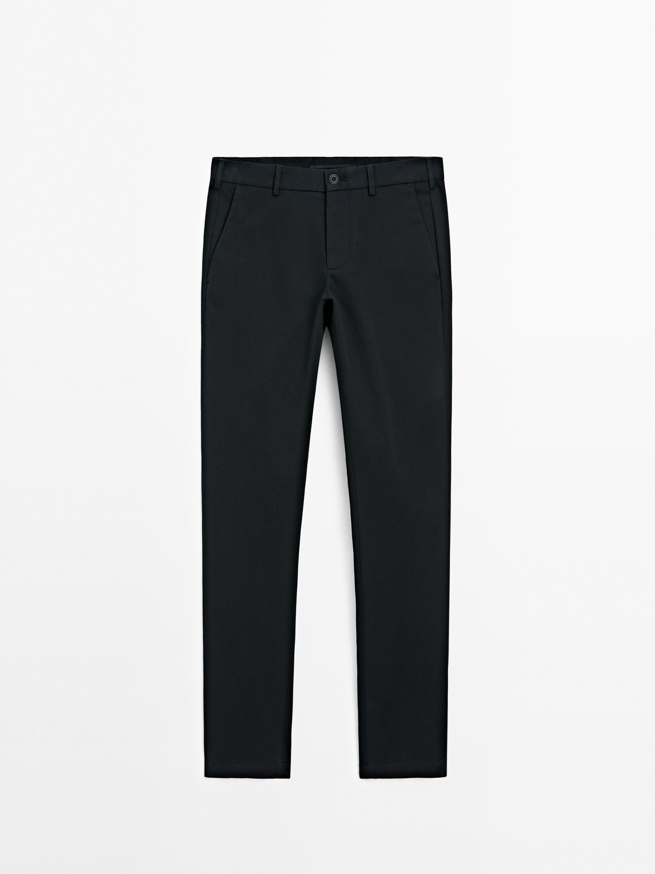Cotton blend textured slim fit trousers - Dark green | ZARA