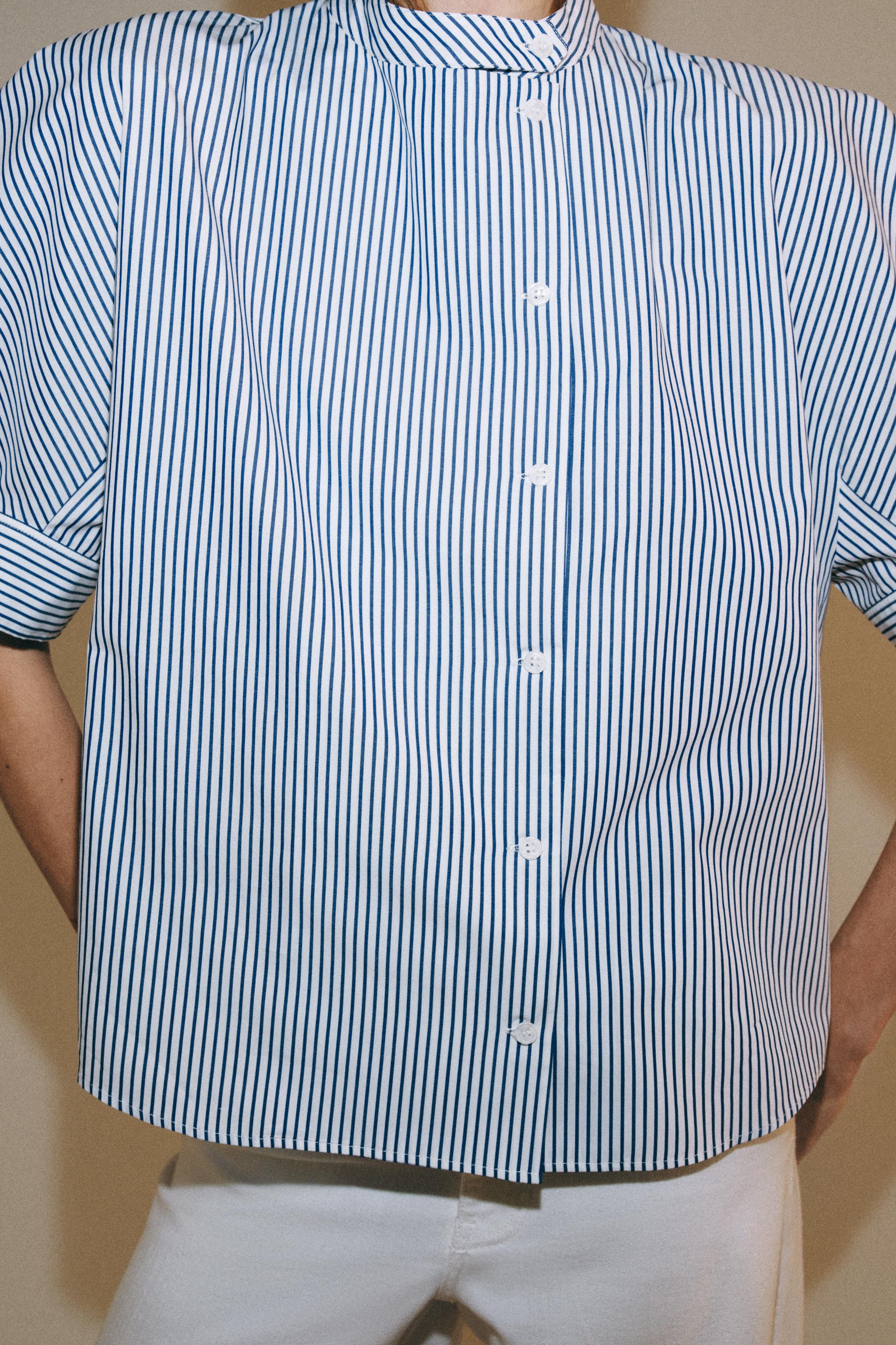 ZW COLLECTION ボタン付きポプリンシャツ - 青色/白色 | ZARA Japan / 日本