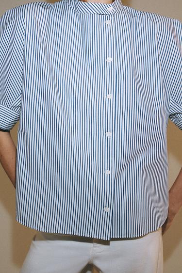 ZW COLLECTION BUTTONED POPLIN SHIRT - Blue/White by Zara - Image 3