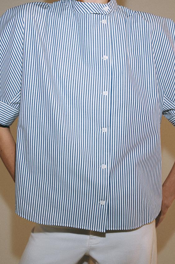 ZW COLLECTION ボタン付きポプリンシャツ - 青色/白色 | ZARA Japan / 日本