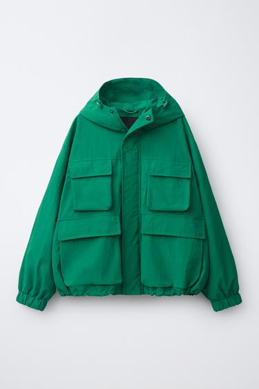 WATER-REPELLENT HOODED JACKET - Green by Zara