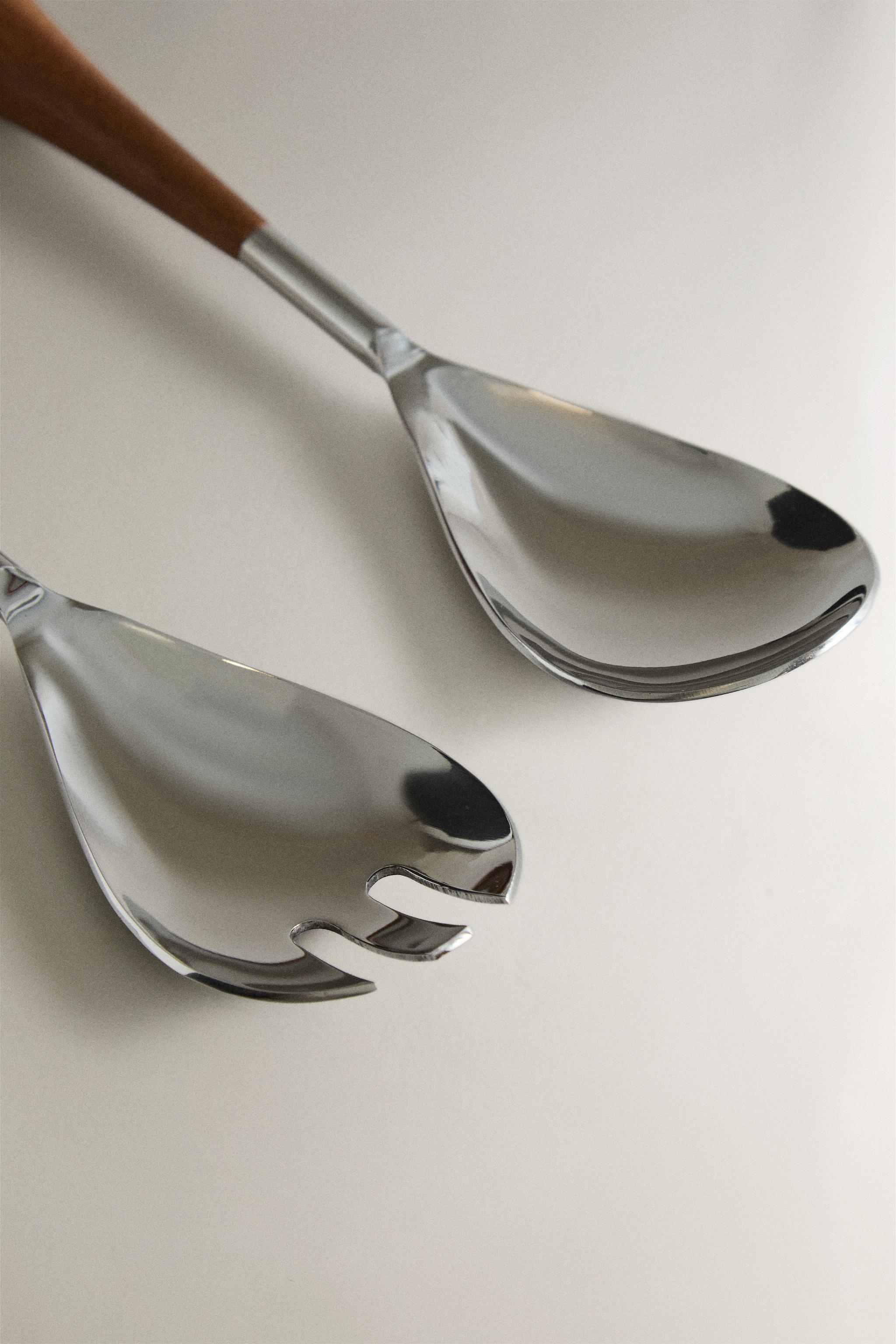 STEEL AND WOOD SALAD CUTLERY SET (SET OF 2)