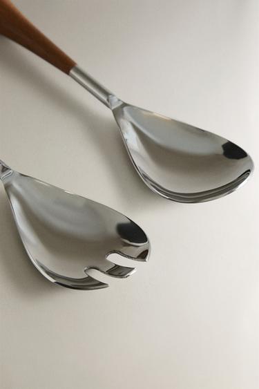 SET OF STEEL AND WOOD SALAD SERVERS (SET OF 2) - Brown by Zara - Image 2