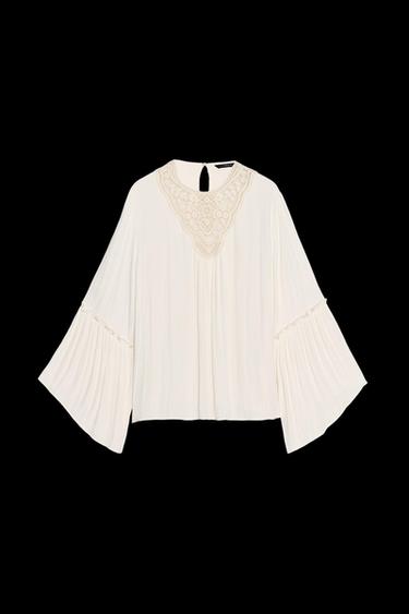 FLOWING BLOUSE WITH GATHERED DETAIL - Ecru by Zara