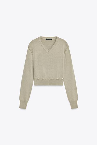 BUTTON DETAIL KNIT SWEATER - Beige by Zara - Image 8
