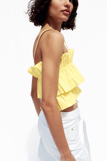 POPLIN CROP TOP - Yellow by Zara - Image 4