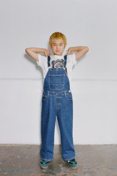 LABEL DENIM LONG DUNGAREES - Blue by Zara