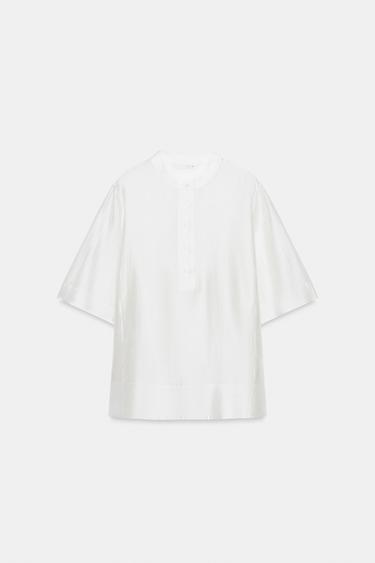 BLUSA FLUIDA MANGA CORTA ZW COLLECTION - Blanco de Zara