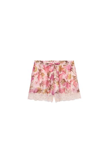 Zara LACE TRIM FLORAL PRINT SHORTS - Printed