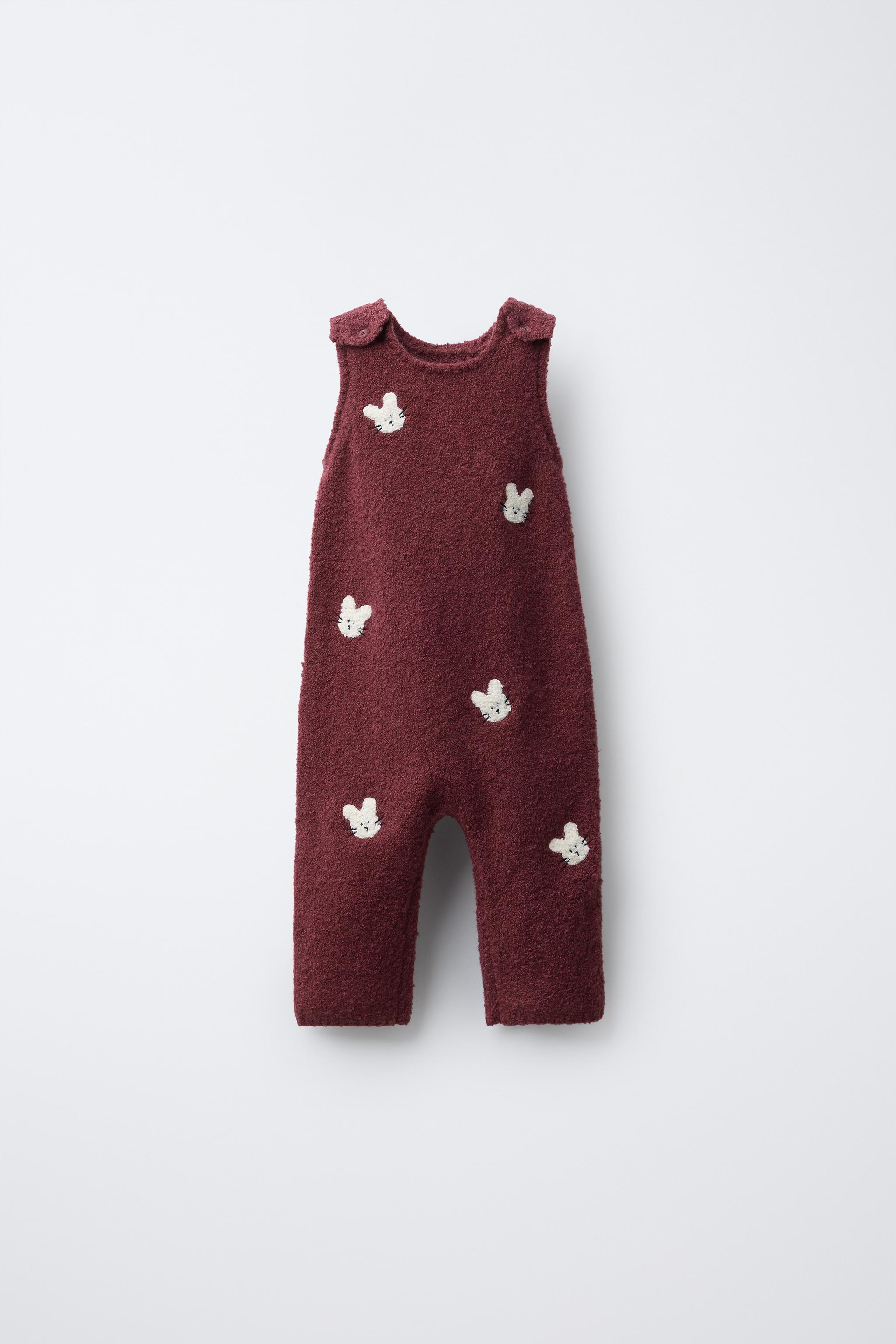 EMBROIDERED BUNNY KNIT OVERALLS