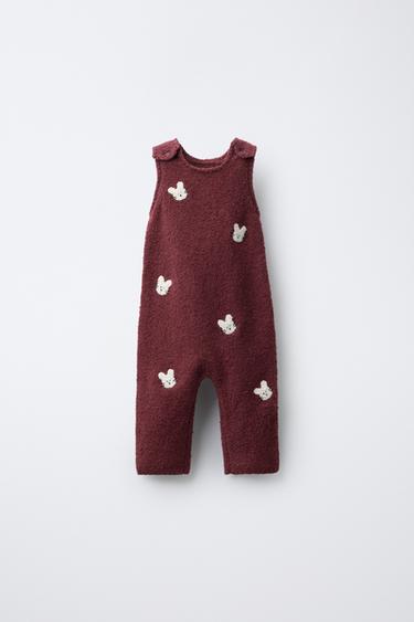 STRICK-LATZHOSE MIT GESTICKTEN HÄSCHEN - Himbeerrot von Zara