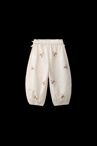 PANTALÓN BORDADOS PUNTO DE CRUZ CON ALGODÓN Y LINO - Arena de Zara
