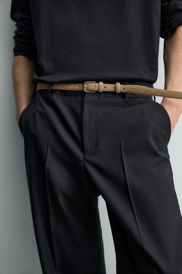 100% WOOL STRAIGHT-LEG TROUSERS - Navy blue by Zara - Image 4