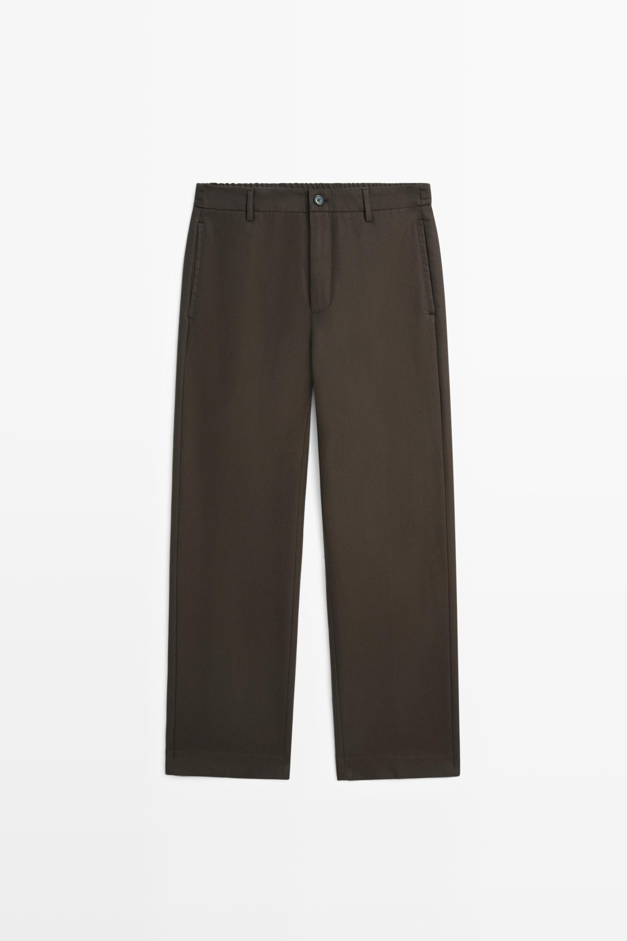 100% cotton pants with elasticated waistband — Brown