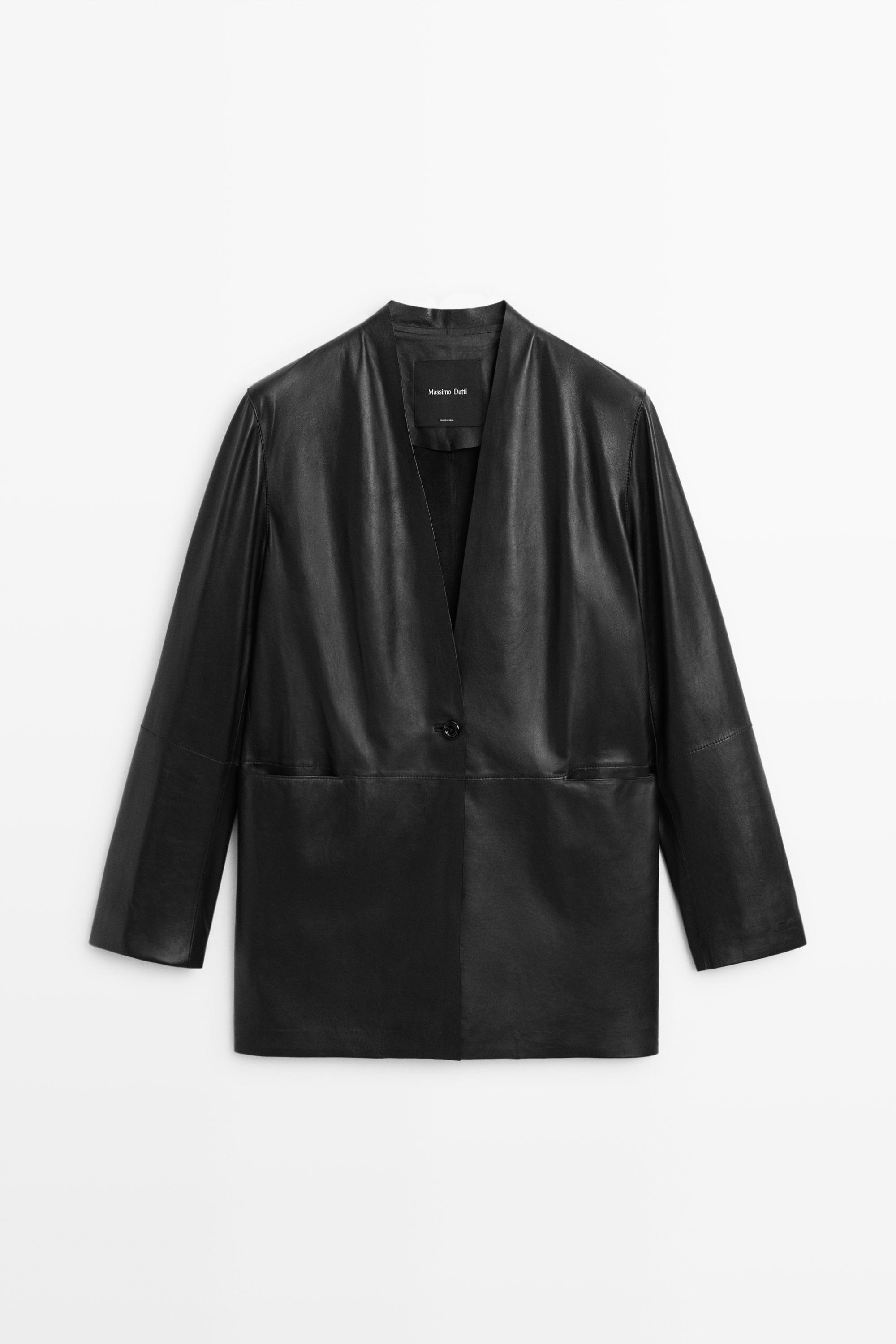 Single-button 100% nappa leather blazer — Black