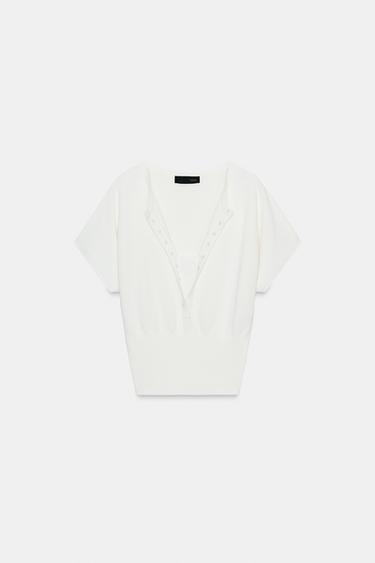 SHORT SLEEVE KNIT SWEATER - Beige by Zara - Image 0