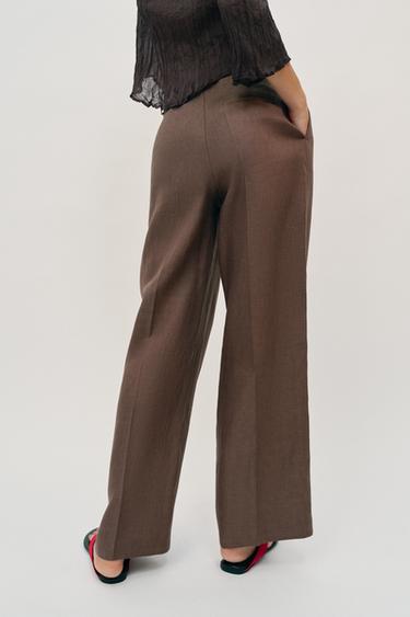 100% LINEN STRAIGHT TROUSERS - Mink by Zara - Image 3