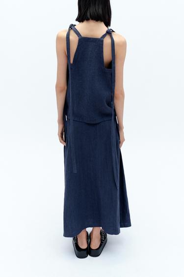 100% LINEN TOP WITH TIES X FANGLU LIN - Indigo by Zara - Image 2