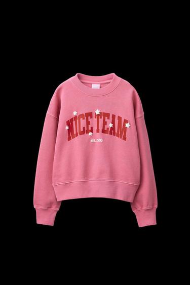 Zara VARSITY PRINT SWEATSHIRT - Chalk pink