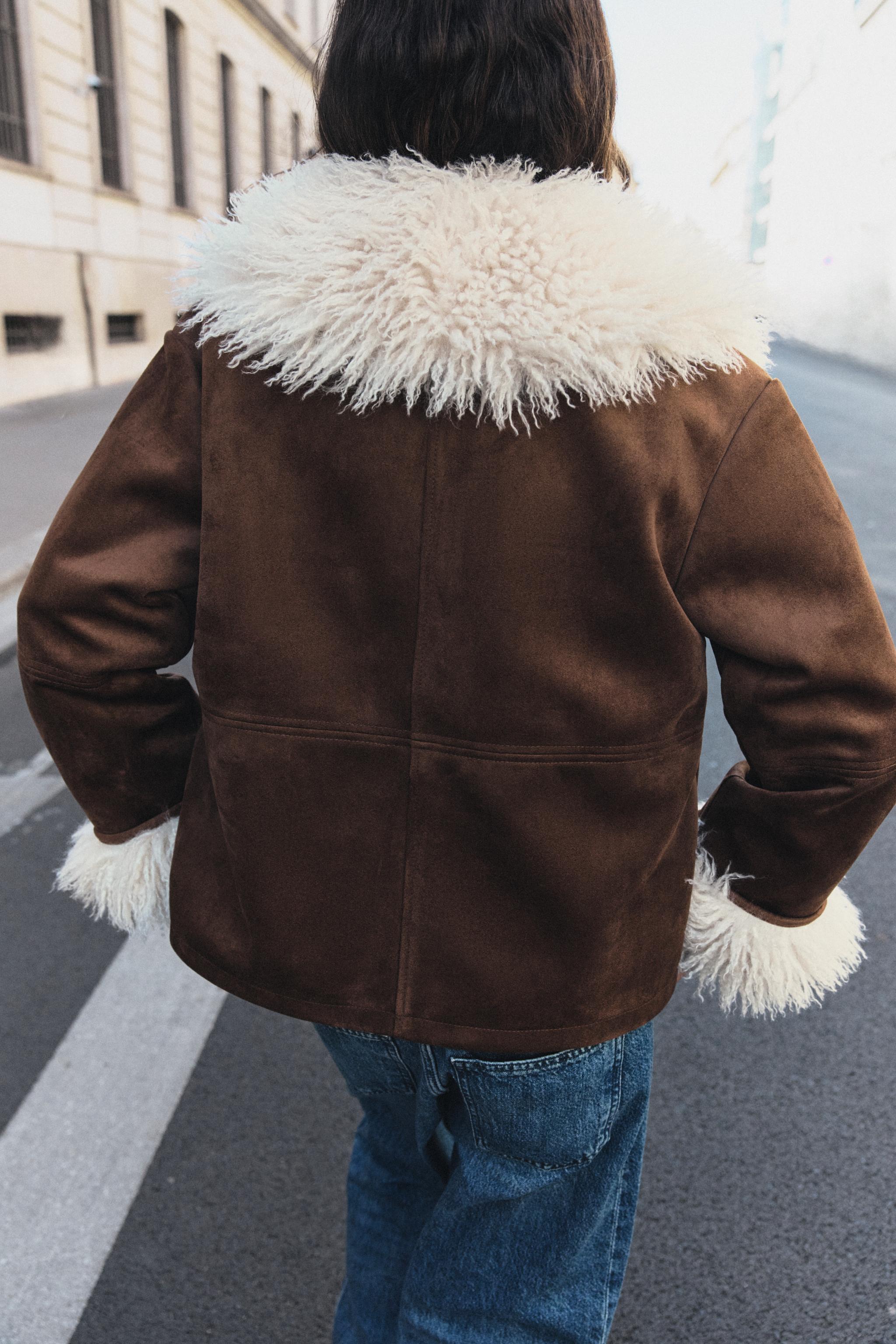 コントラスト フェイクファー ジャケット - ブラウン | ZARA Japan / 日本 コントラスト フェイクファー ジャケット - ブラウン | ZARA Japan / 日本