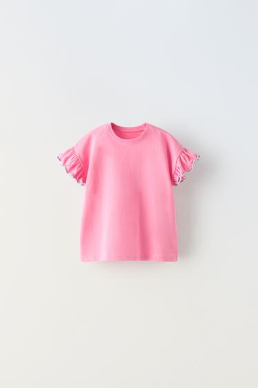 HAUT À VOLANTS ET LISERÉ - Rose de Zara - Image 0